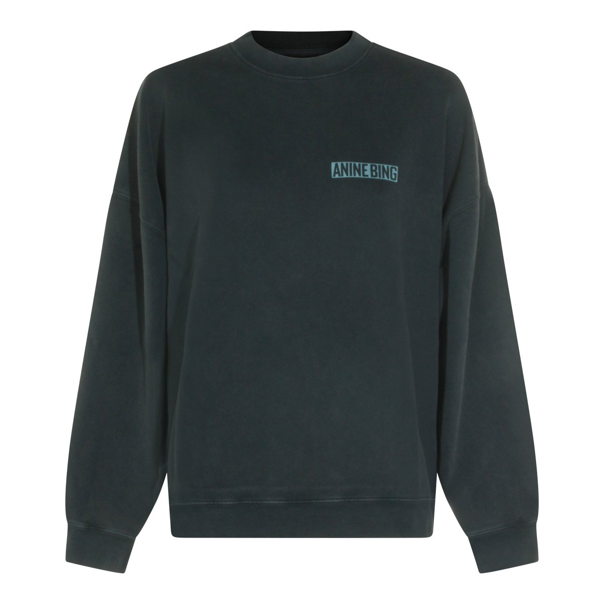 Anine Bing Classic Black Cotton Sweatshirt With Graphic Back And Logo Detail Zwart
