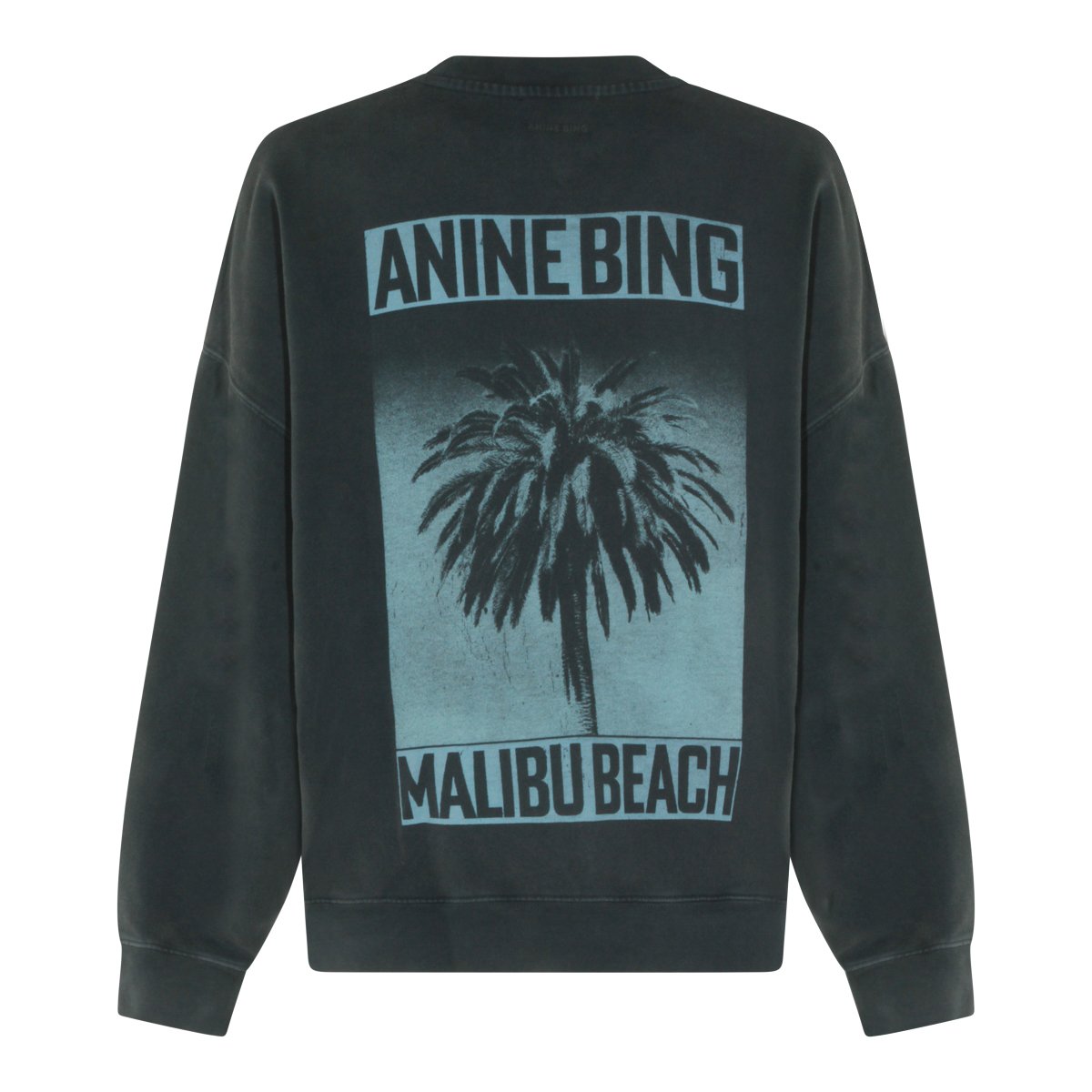 Anine Bing Classic Black Cotton Sweatshirt With Graphic Back And Logo Detail Zwart