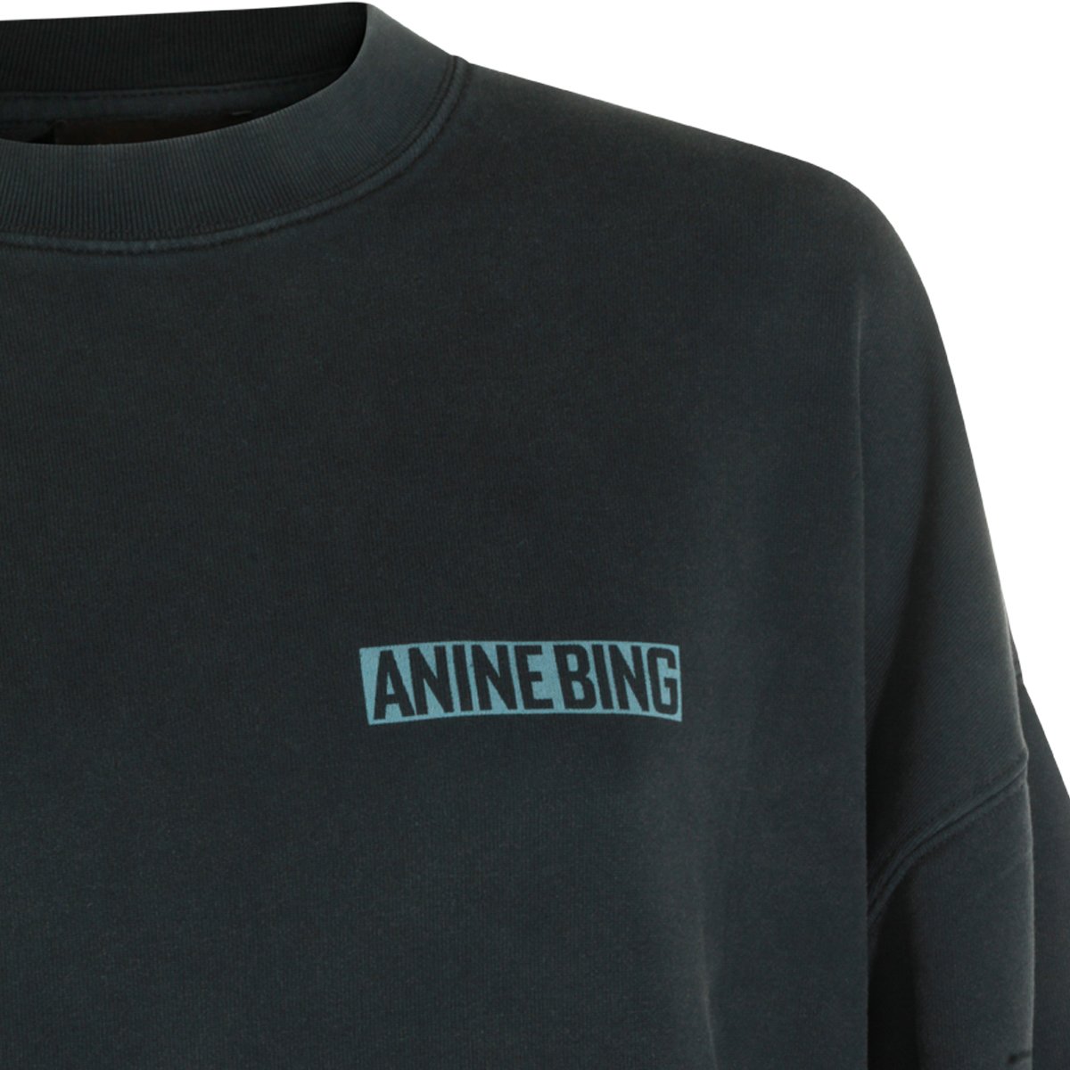 Anine Bing Classic Black Cotton Sweatshirt With Graphic Back And Logo Detail Zwart