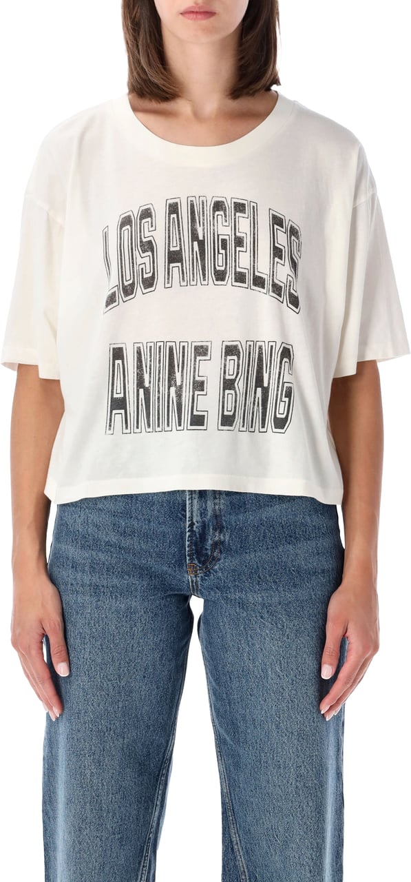 Anine Bing Johnny Cropped Tee Bianco Wit