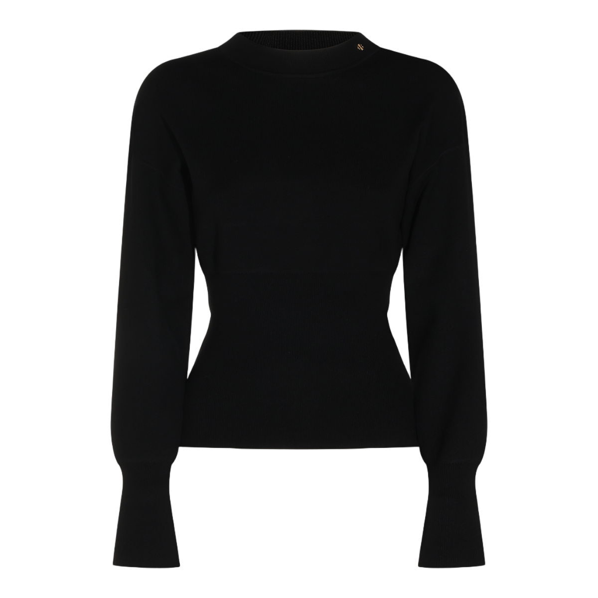 Anine Bing Fitted Ribbed Knit Sweater with Wide Cuffs Zwart