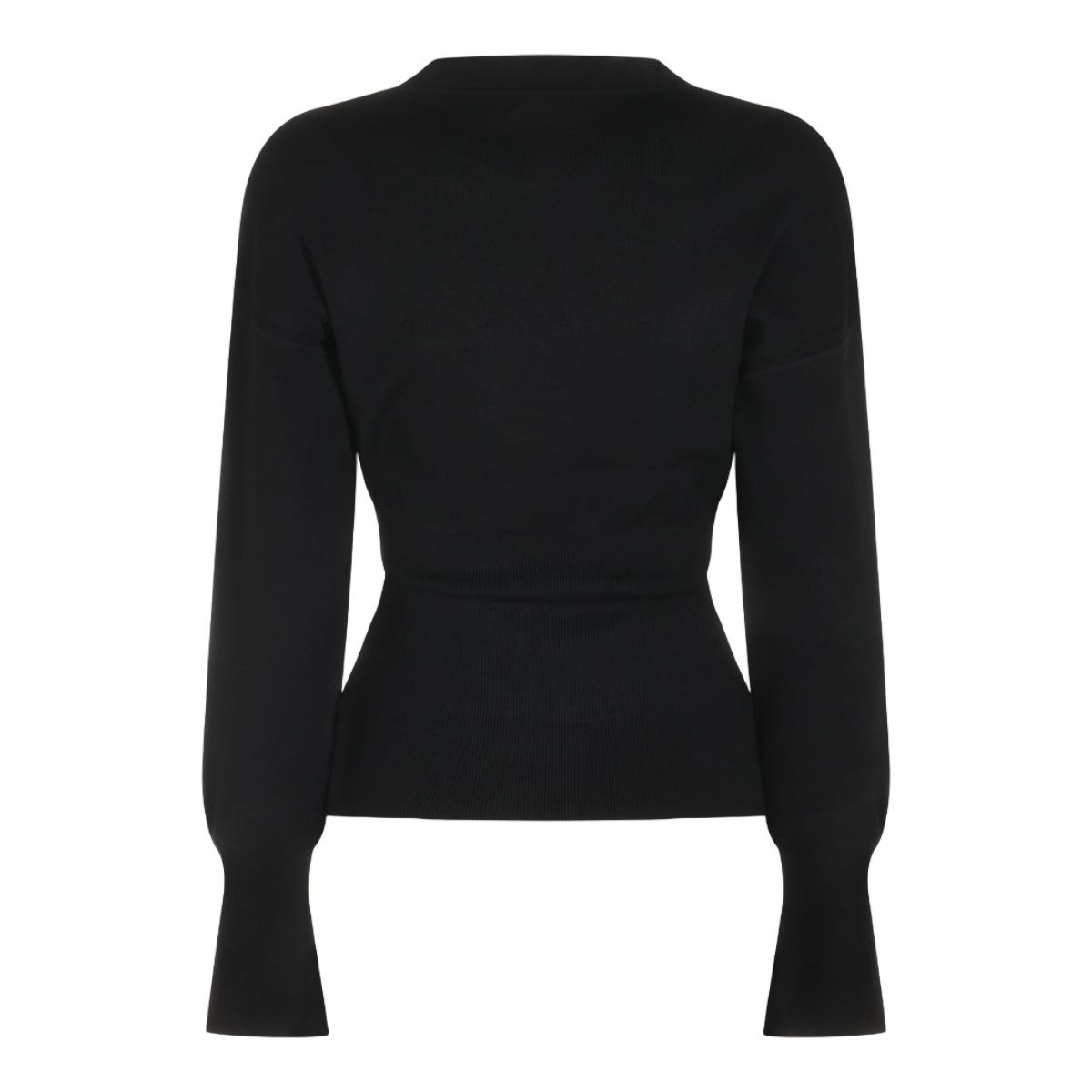 Anine Bing Fitted Ribbed Knit Sweater with Wide Cuffs Zwart