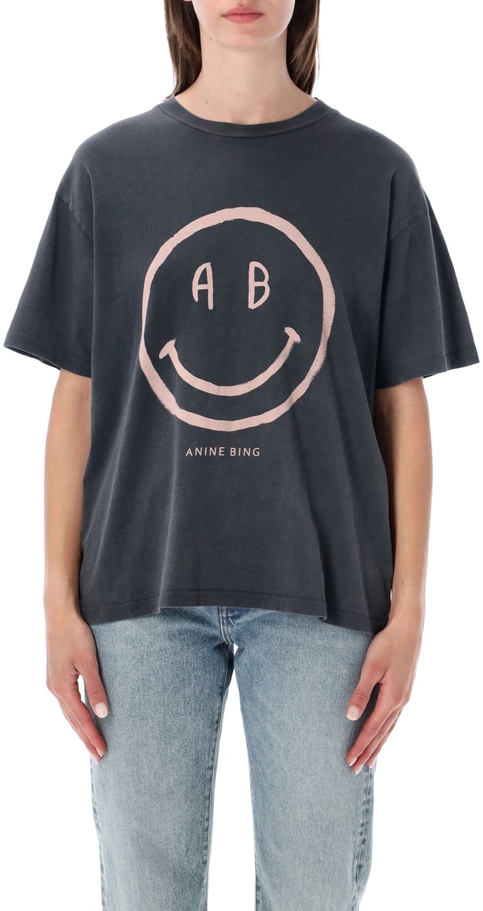 Anine Bing Wanier Tee Smiley Washed Gray Donkergrijs