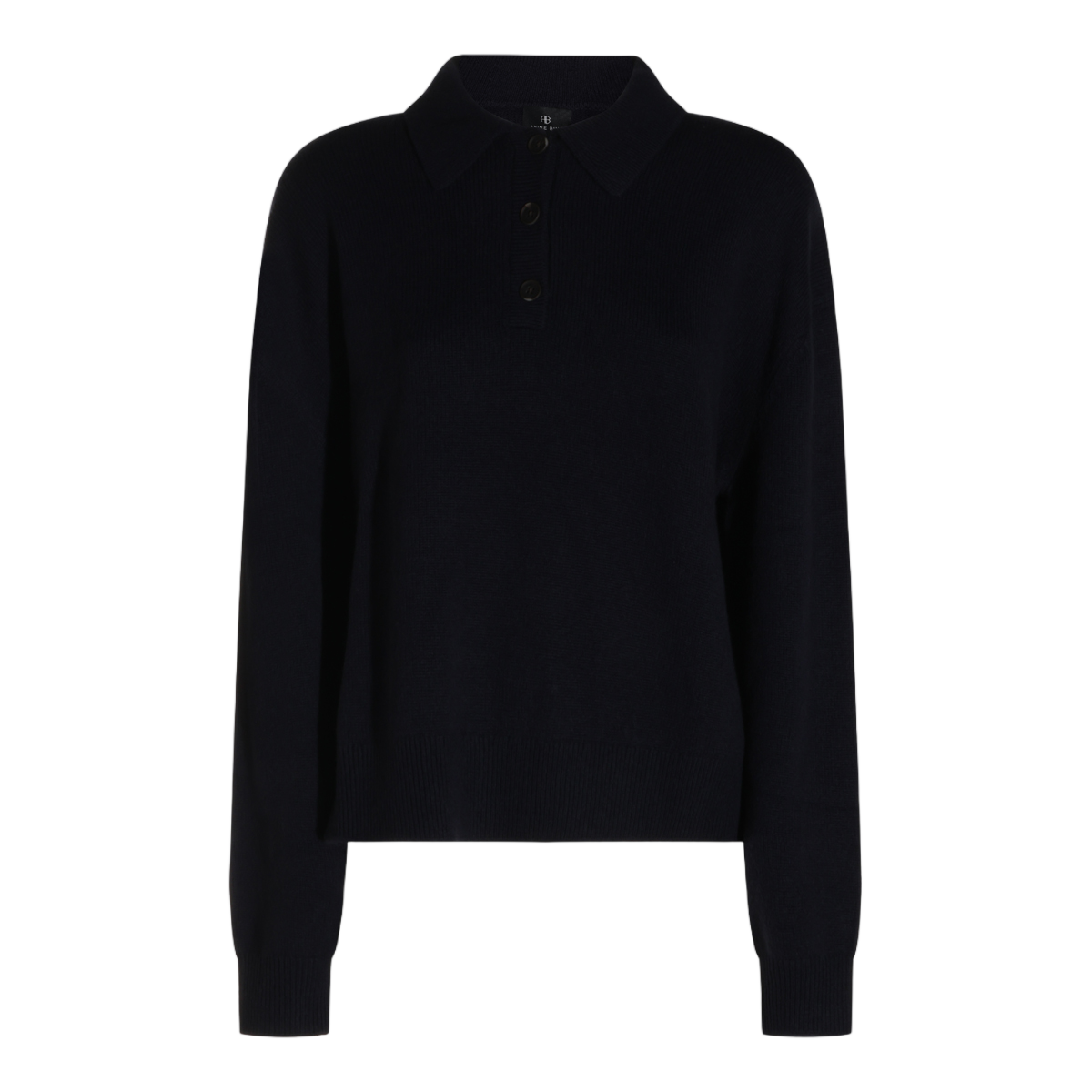 Anine Bing Polo Collar Sweater with Ribbed Detailing Zwart