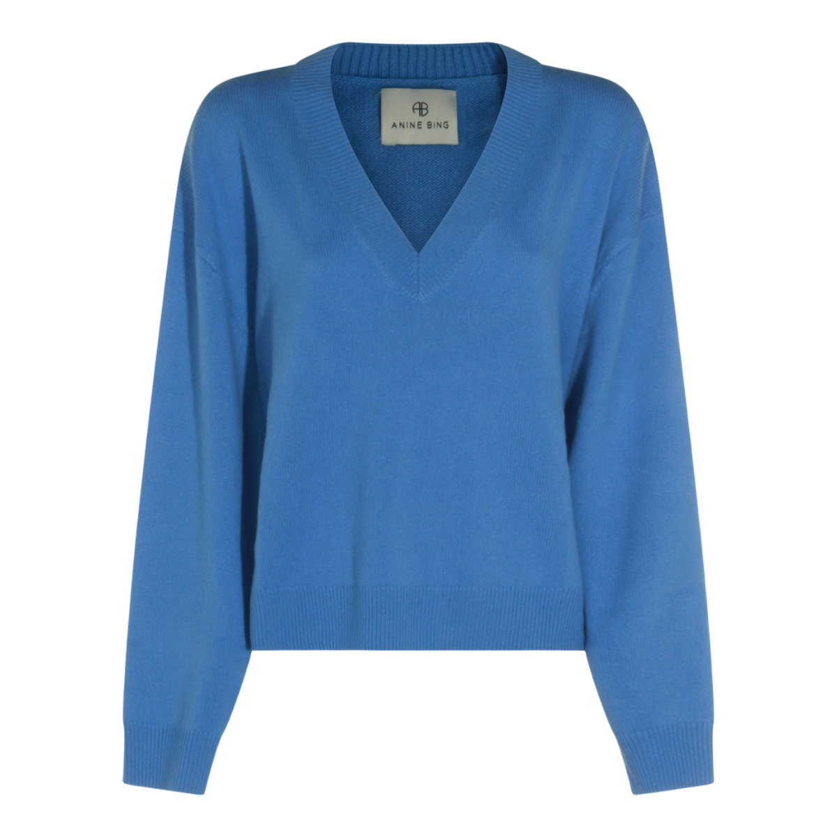 Anine Bing Relaxed Fit Deep V-Neck Sweater With Ribbed Cuffs Blauw