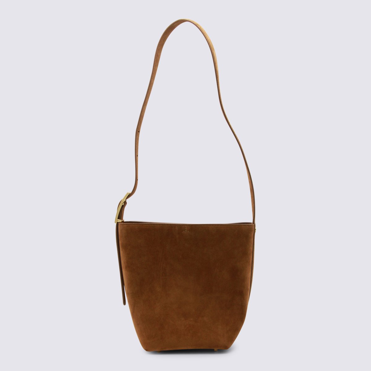 Anine Bing Minimalist Bucket Bag In Smooth Suede With Gold Accents Rood