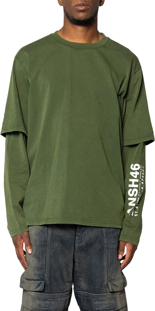 ANSH46 LOGO DOUBLE SLEEVE GREEN Groen