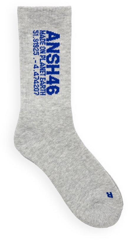ANSH46 LOGO SOCKS GREY / BLUE Zwart