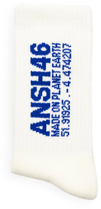 ANSH46 LOGO SOCKS WHITE / BLUE Wit