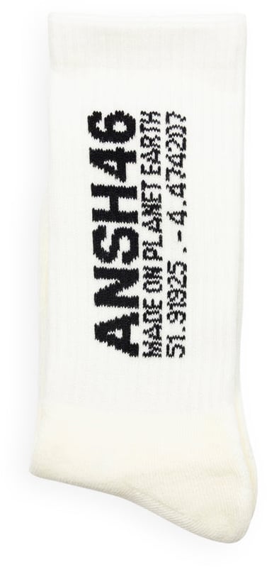 ANSH46 LOGO SOCKS WHITE / BLACK Wit