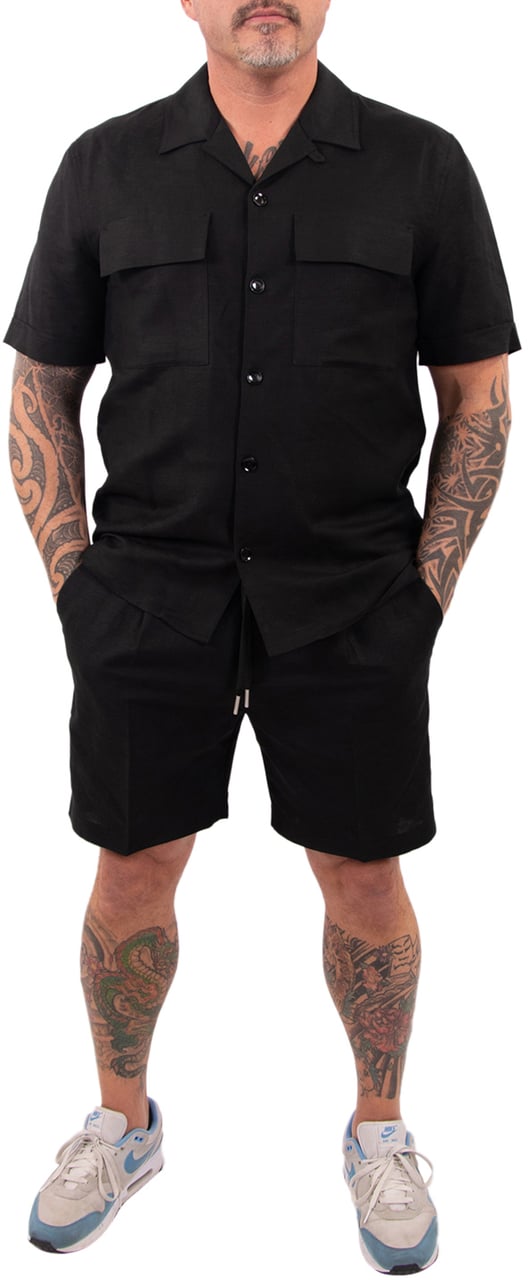 Antony Morato Shirt Panama Regular Fit Linen Zwart