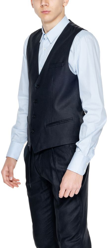 Antony Morato Black Linen Waistcoat Zwart
