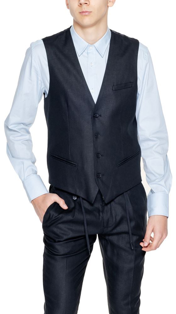 Antony Morato Black Linen Waistcoat Zwart