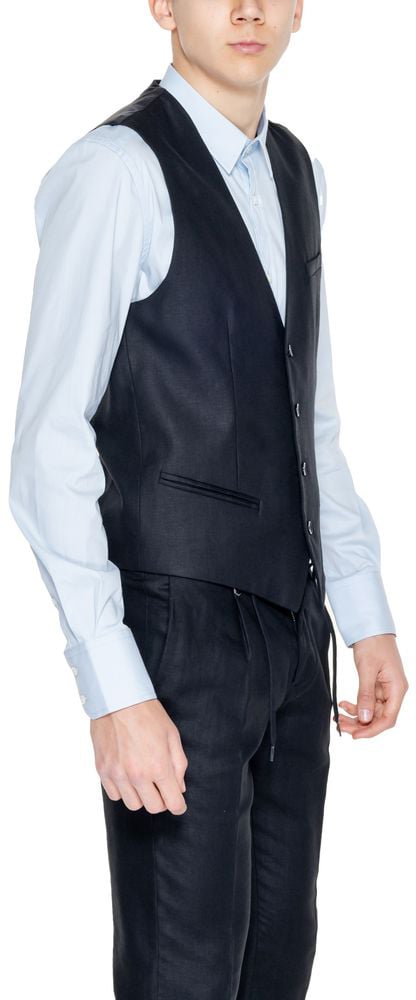 Antony Morato Black Linen Waistcoat Zwart