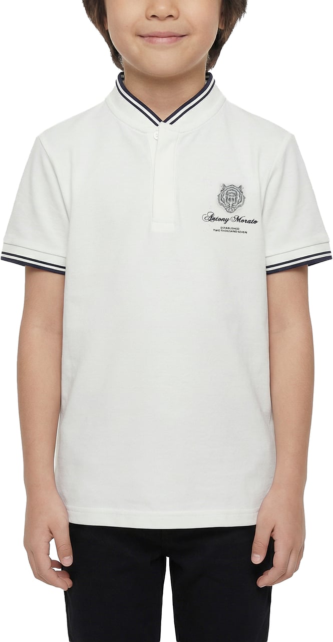 Antony Morato POLO REGULAR FIT KOREAN COLLAR IN PIQUET FABRIC WITH TIGER PRINT PATCH AND MATT PLASTIC LOGO Beige