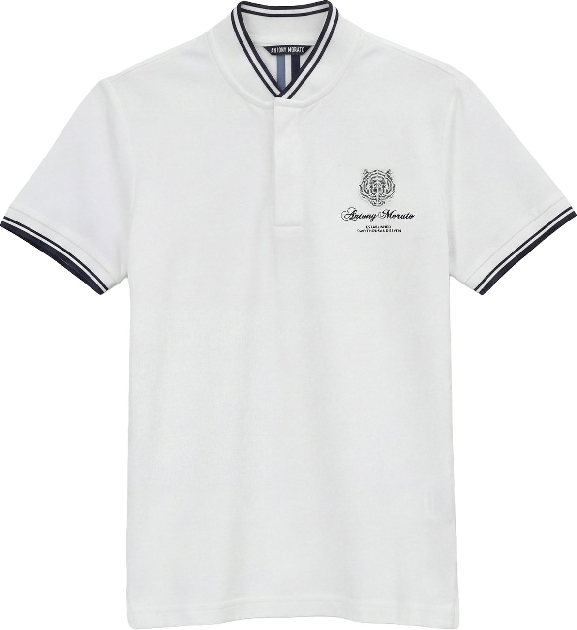 Antony Morato POLO REGULAR FIT KOREAN COLLAR IN PIQUET FABRIC WITH TIGER PRINT PATCH AND MATT PLASTIC LOGO Beige