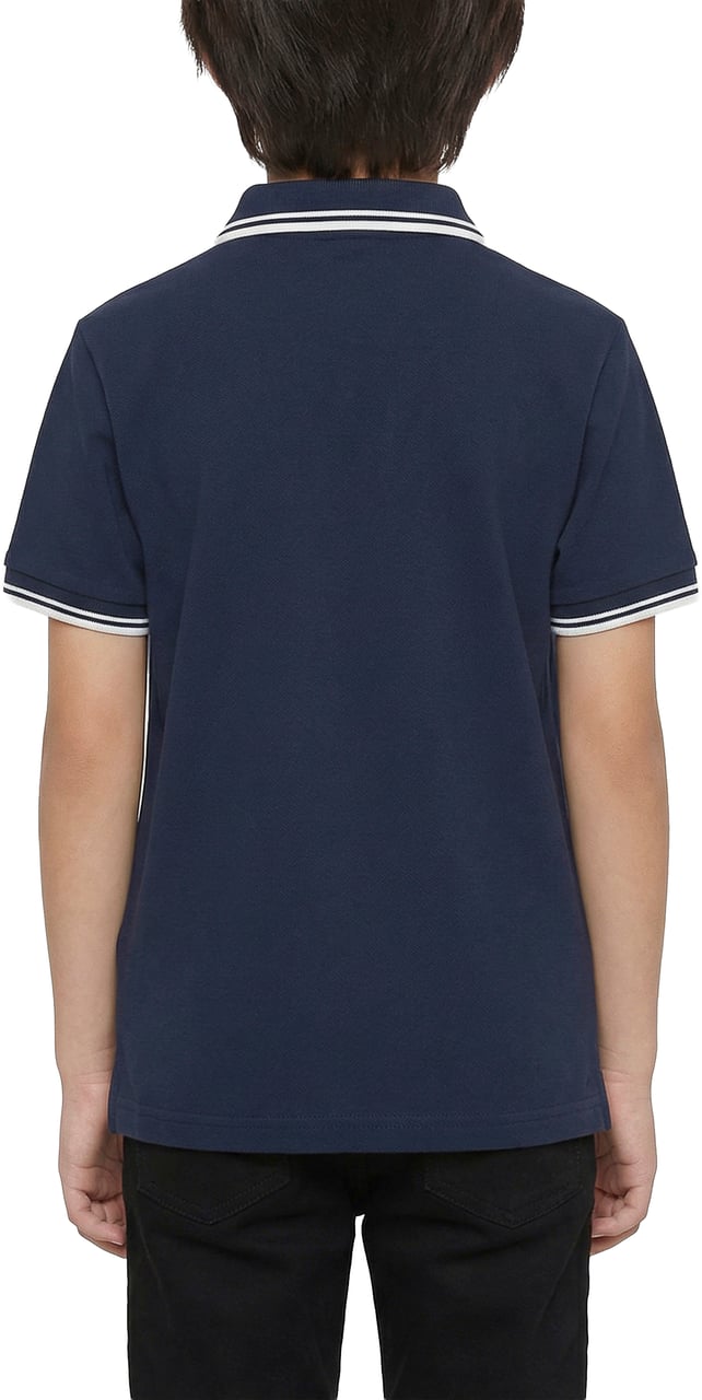 Antony Morato POLO REGULAR FIT KOREAN COLLAR IN PIQUET FABRIC WITH TIGER PRINT PATCH AND MATT PLASTIC LOGO Blauw