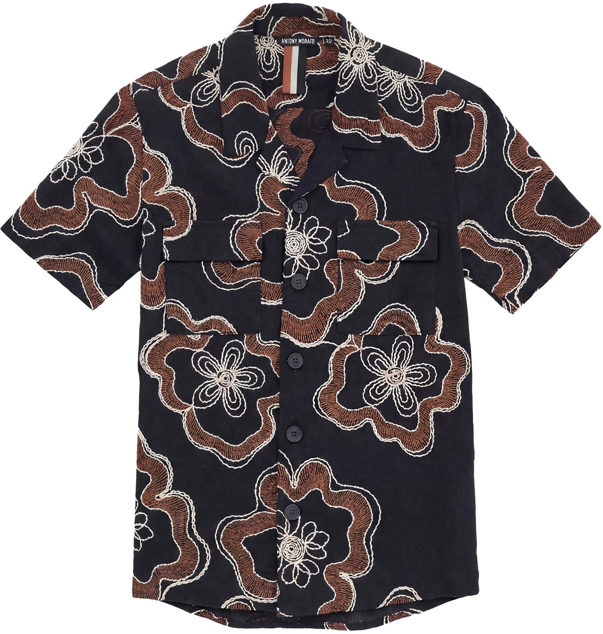 Antony Morato SHIRT REGULAR FIT IN EMBROIDERED COTTON FABRIC WITH LOGOED METAL BADGE Zwart