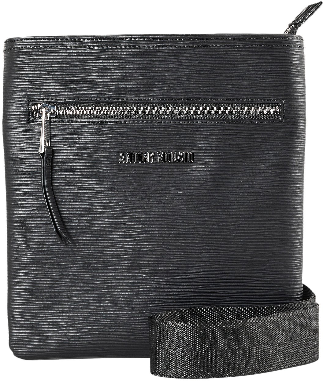 Antony Morato MESSANGER IN TEXTURED FAUX LEATHER.METAL ZIP POCKET.LOGO RIVET.ADJUSTABLE STRAP Zwart