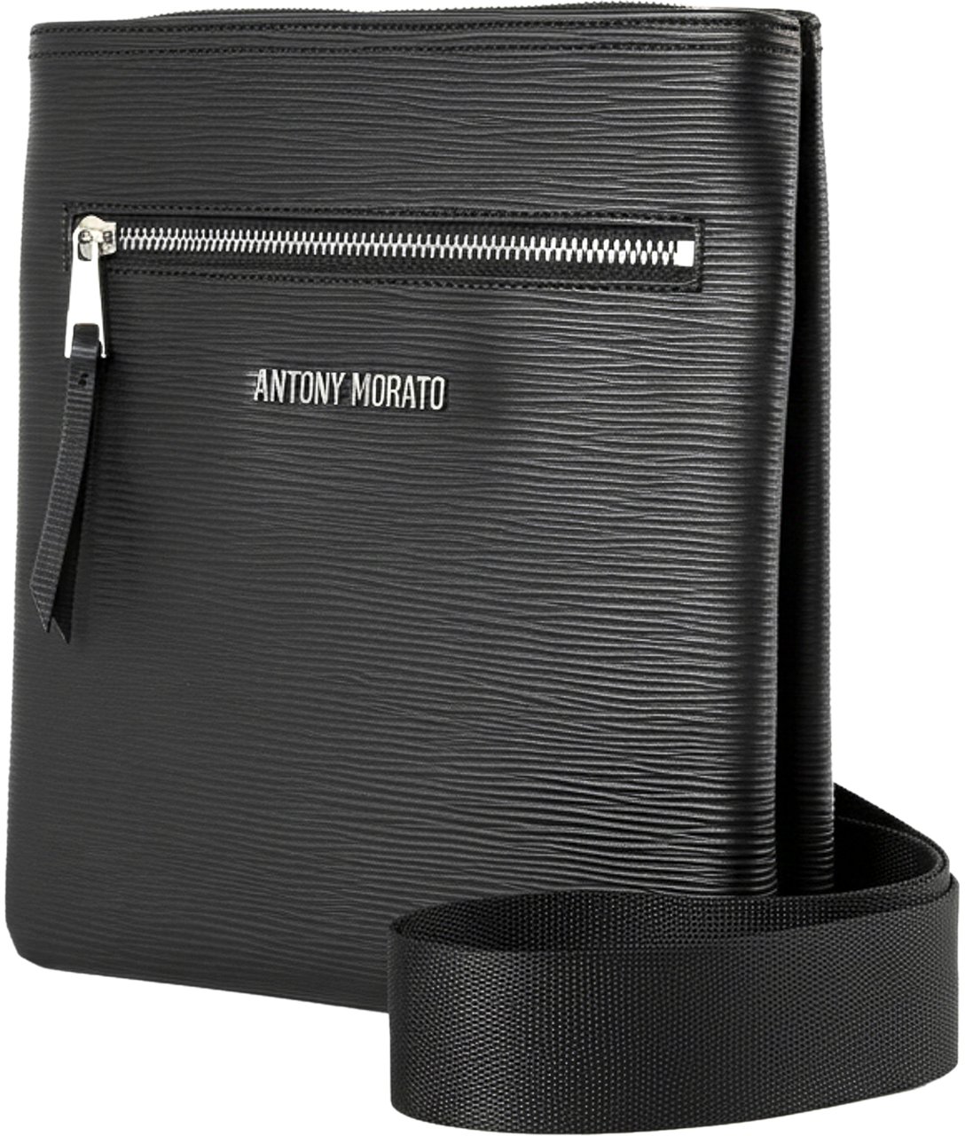 Antony Morato MESSANGER IN TEXTURED FAUX LEATHER.METAL ZIP POCKET.LOGO RIVET.ADJUSTABLE STRAP Zwart
