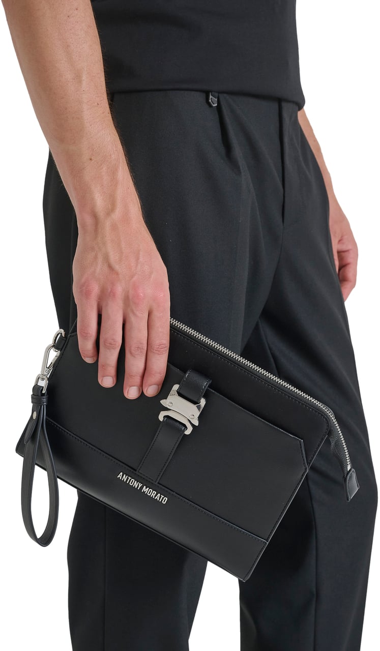 Antony Morato CLUTCH.3D LOGO RIVET.ZIP AND MAGNET CLOSURE.DETACHABLE HANDLE Zwart