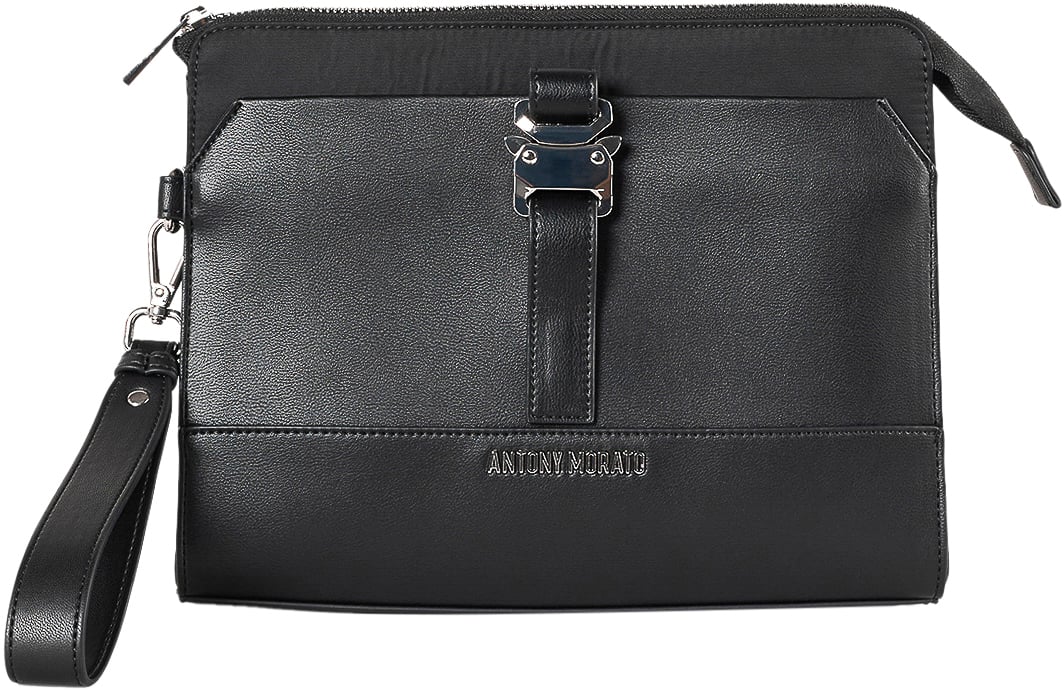 Antony Morato CLUTCH.3D LOGO RIVET.ZIP AND MAGNET CLOSURE.DETACHABLE HANDLE Zwart