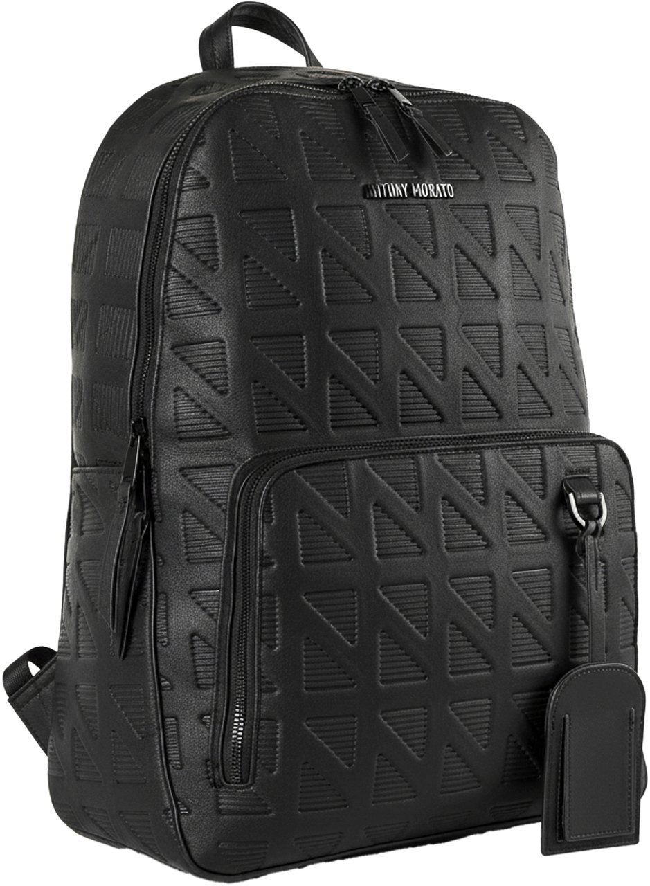 Antony Morato BACKPACK IN FAUX LEATHER FANCY PRINTED.METAL ZIP POCKET.3D LOGO METAL RIVET.SMART SLEEVE ON BACK Zwart