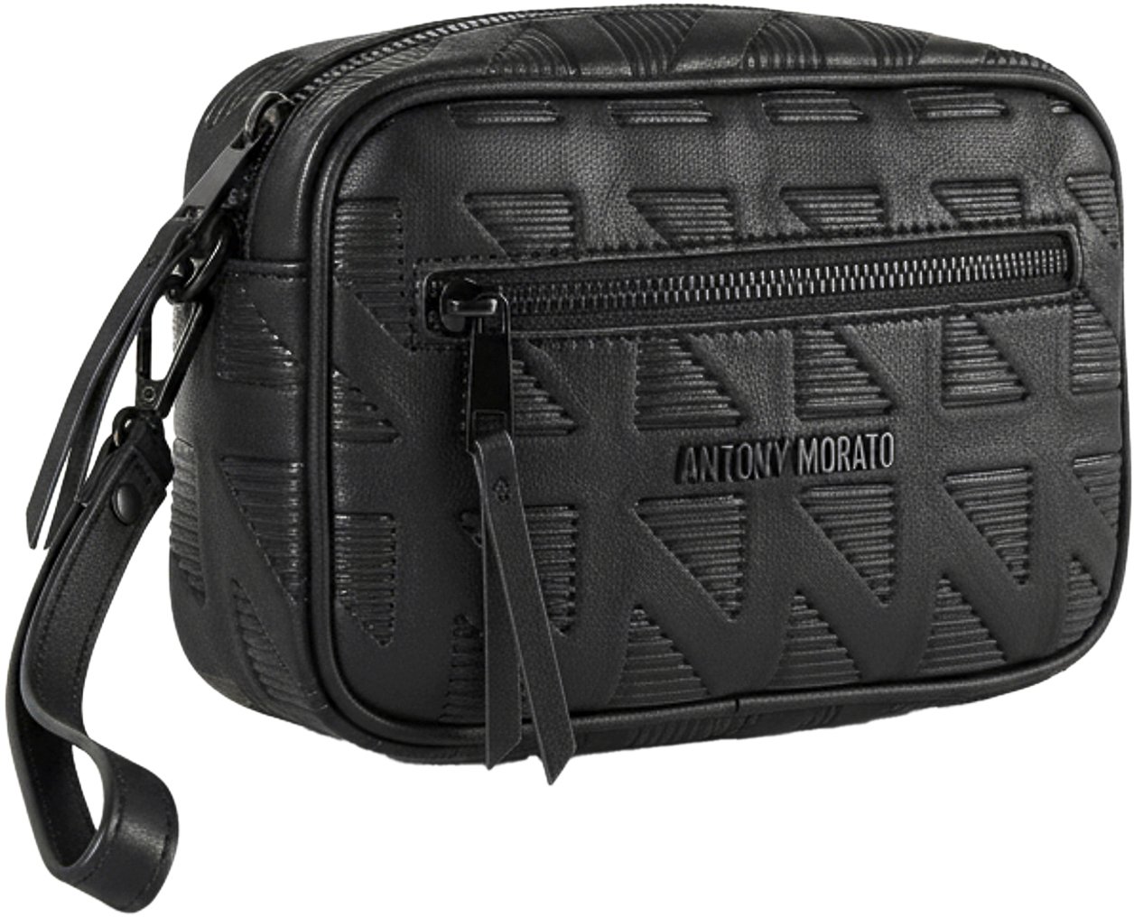 Antony Morato POUCH IN FAUX LEATHER FANCY PRINTED.METAL ZIP POCKET.3D LOGO METAL RIVET.DETACHABLE HANDLE Zwart