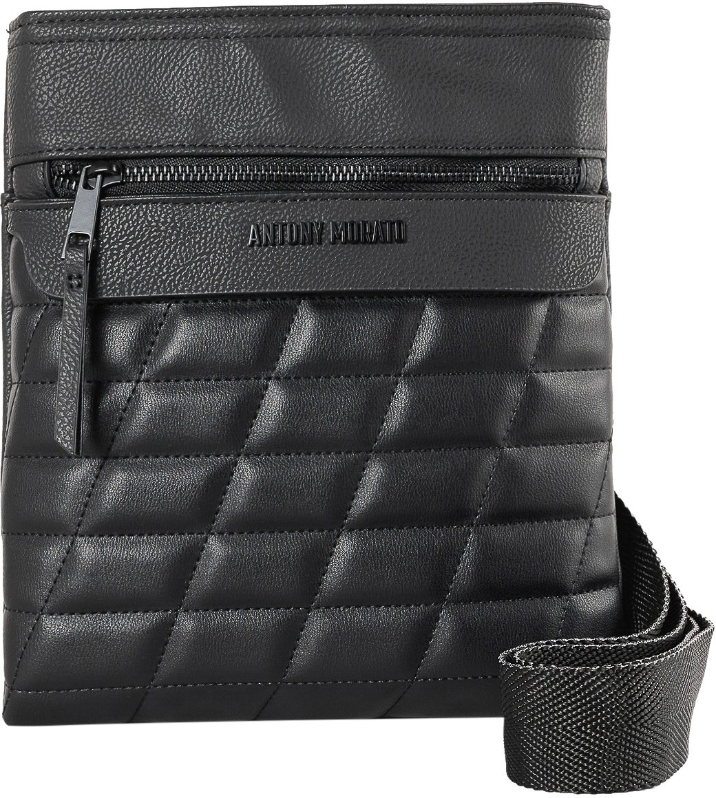 Antony Morato MESSENGER IN FAUX LEATHER QUILTED.METAL ZIP PATCH POCKET.LOGO METAL RIVET Zwart