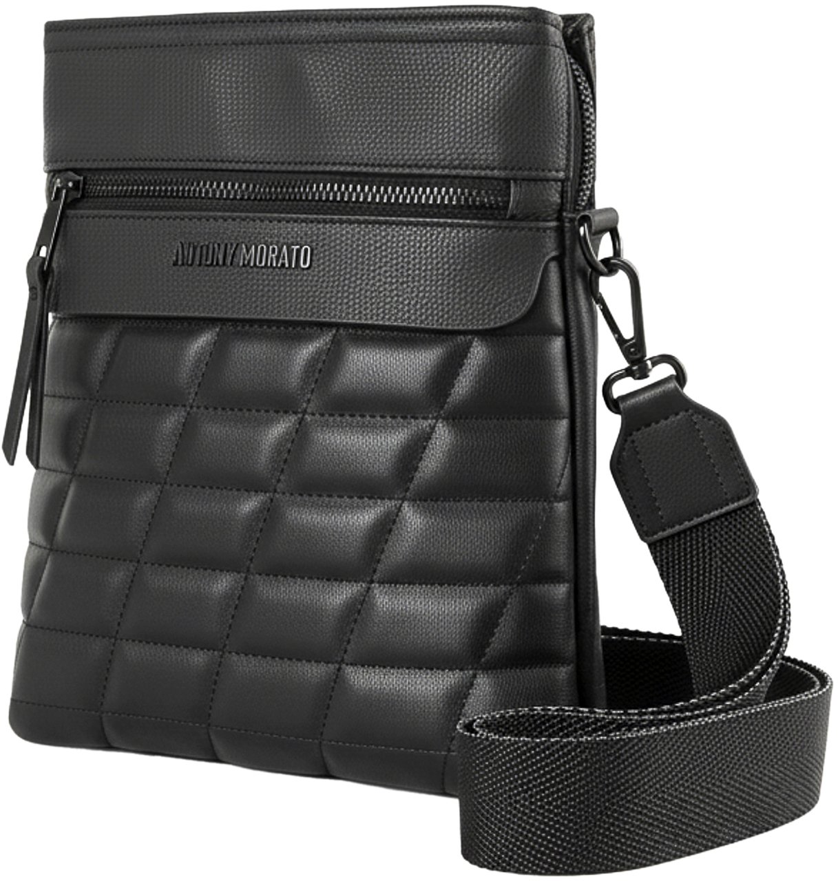 Antony Morato MESSENGER IN FAUX LEATHER QUILTED.METAL ZIP PATCH POCKET.LOGO METAL RIVET Zwart