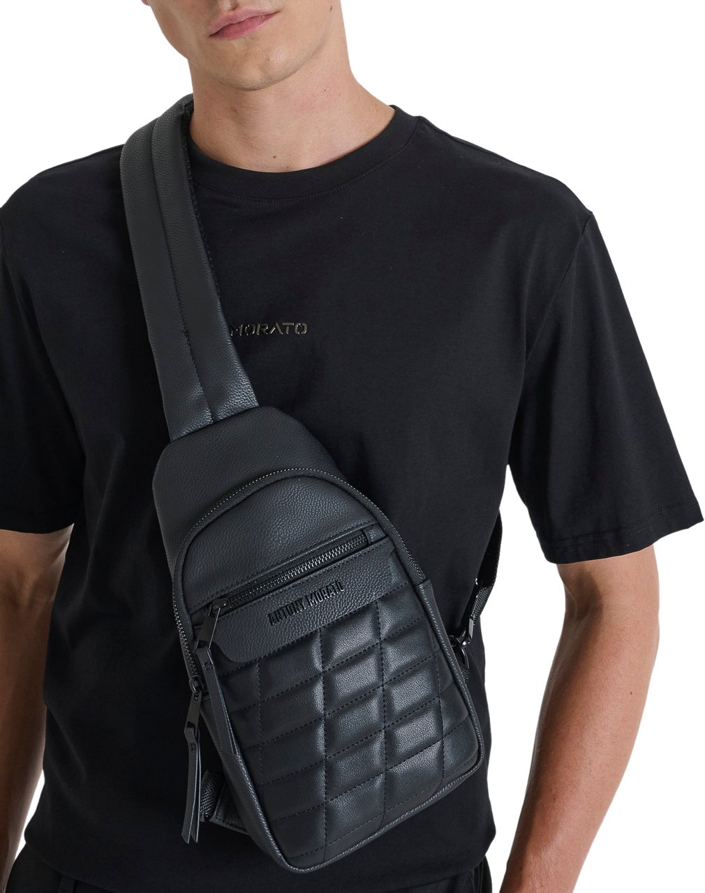 Antony Morato SLING BACKPACK.ZIP POCKETS.LOGO RIVET.ADJUSTABLE BELT Zwart