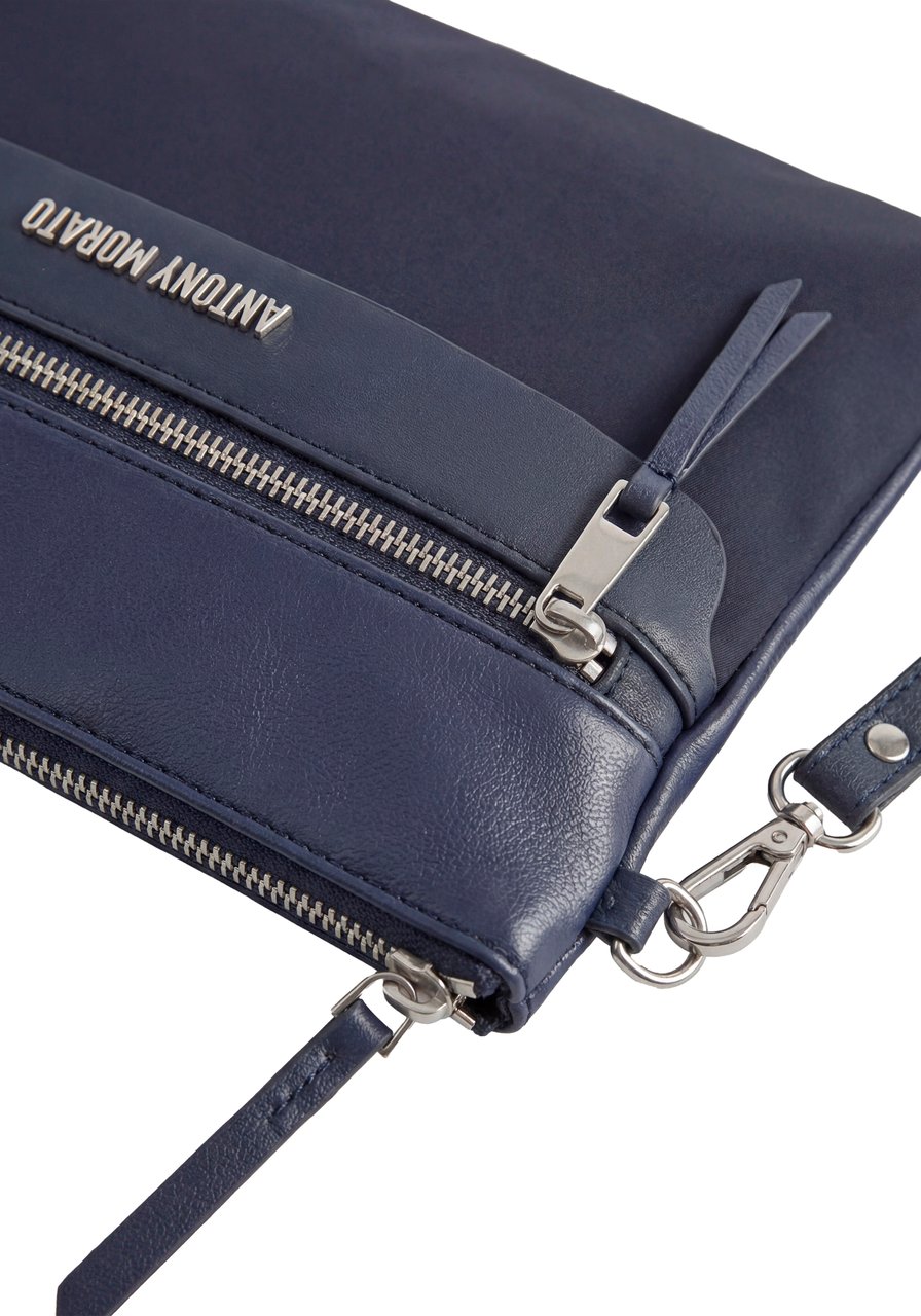 Antony Morato POUCH IN NYLON FABRIC AND FAUX LEATHER.METAL ZIP POCKET.LOGO RIVET.DETACHABLE HANDLE Blauw
