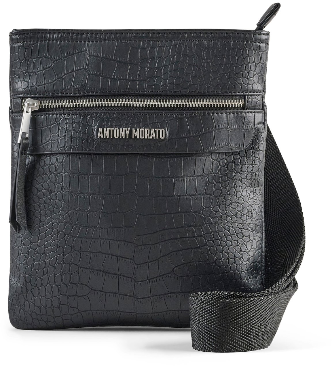 Antony Morato MESSENGER IN FAUX LEATHER CROCODILE PRINT.METAL ZIP POCKET.LOGO RIVET.ADJUSTABLE STRAP Zwart