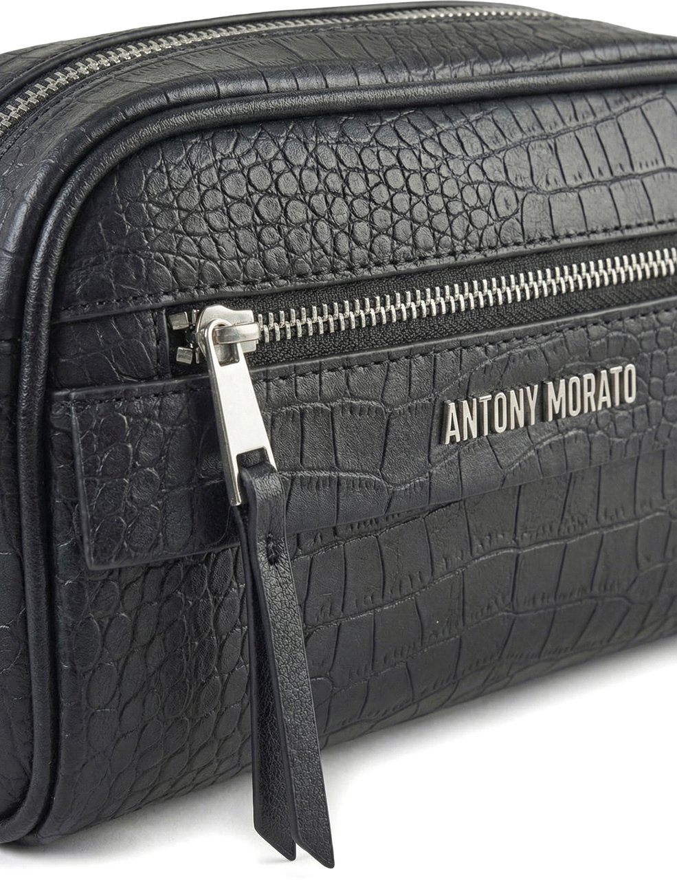 Antony Morato POUCH IN FAUX LEATHER CROCODILE PRINT.METAL ZIP POCKET.LOGO RIVET.DETACHABLE HANDLE Zwart