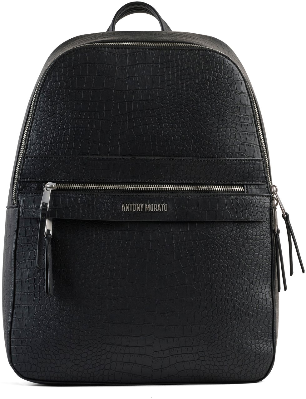 Antony Morato BACKPACK IN FAUX LEATHER CROCODILE PRINT.METAL ZIP POCKETS.LOGO RIVET.SMART SLEEVE ON BACK Zwart