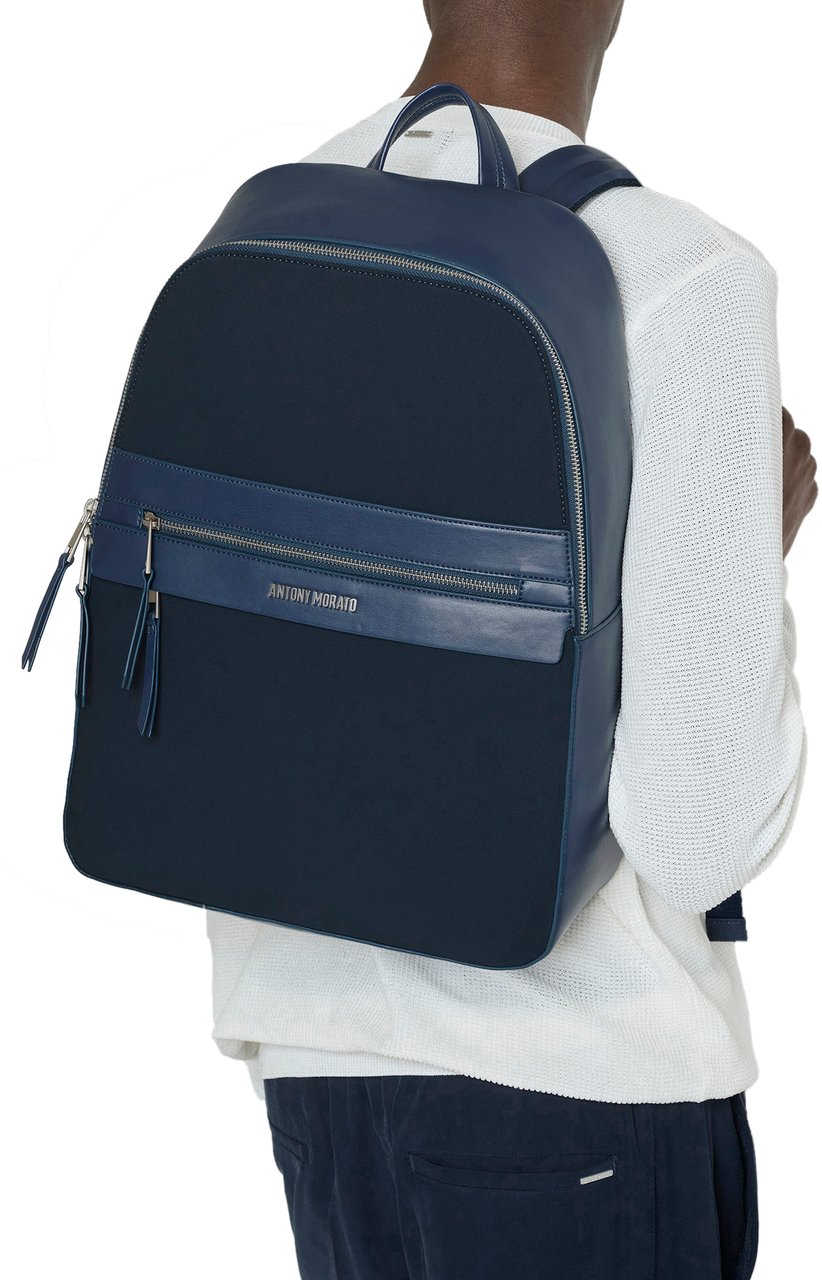 Antony Morato BACKPACK. ZIP POCKETS.LOGO RIVET.SMART SLEEVE ON BACK Blauw