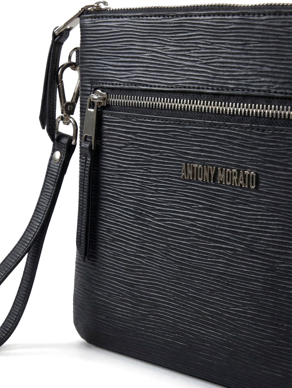 Antony Morato POUCH IN TEXTURED FAUX LEATHER.METAL ZIP POCKETS.LOGO RIVET.DETACHABLE HANDLE Zwart