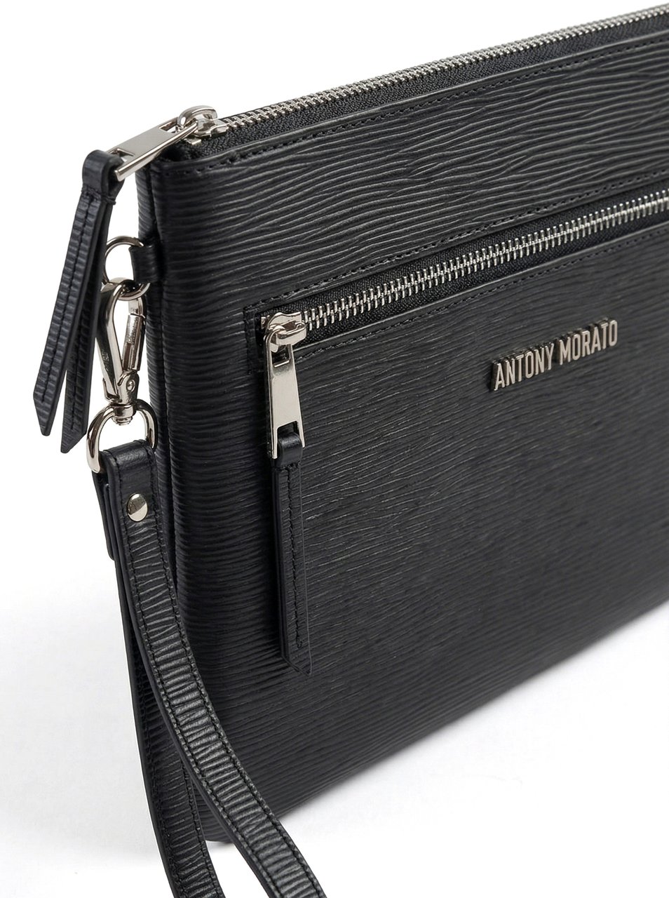 Antony Morato POUCH IN TEXTURED FAUX LEATHER.METAL ZIP POCKETS.LOGO RIVET.DETACHABLE HANDLE Zwart