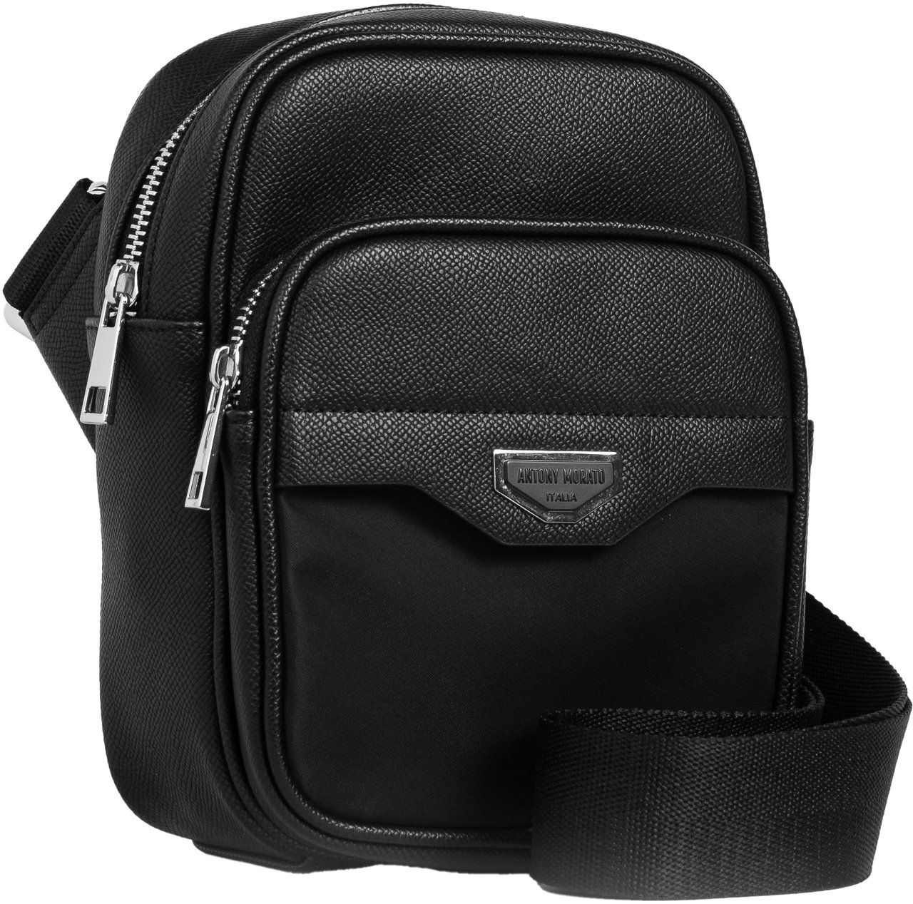 Antony Morato REPORTER BAG IN NYLON AND FAUX LEATHER.METAL ZIP POCKET.3D LOGO METAL PLATE.ADJUSTABLE STRAP Zwart