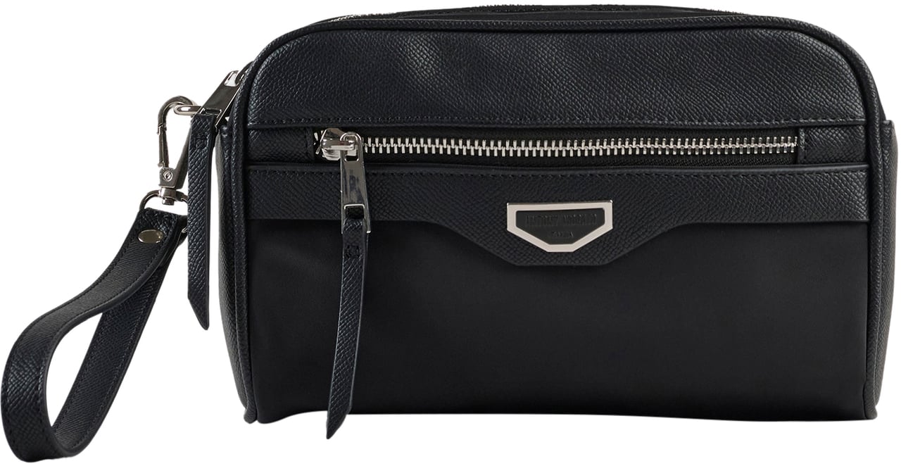 Antony Morato POUCH IN NYLON AND FAUX LEATHER.METAL ZIP POCKET.3D LOGO ON METAL PLATE.DETACHABLE HANDLE Zwart