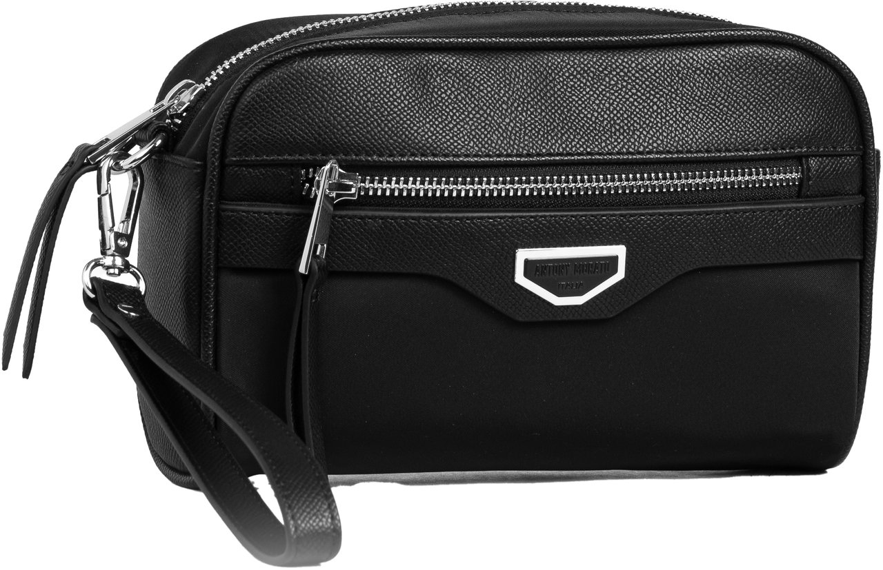 Antony Morato POUCH IN NYLON AND FAUX LEATHER.METAL ZIP POCKET.3D LOGO ON METAL PLATE.DETACHABLE HANDLE Zwart
