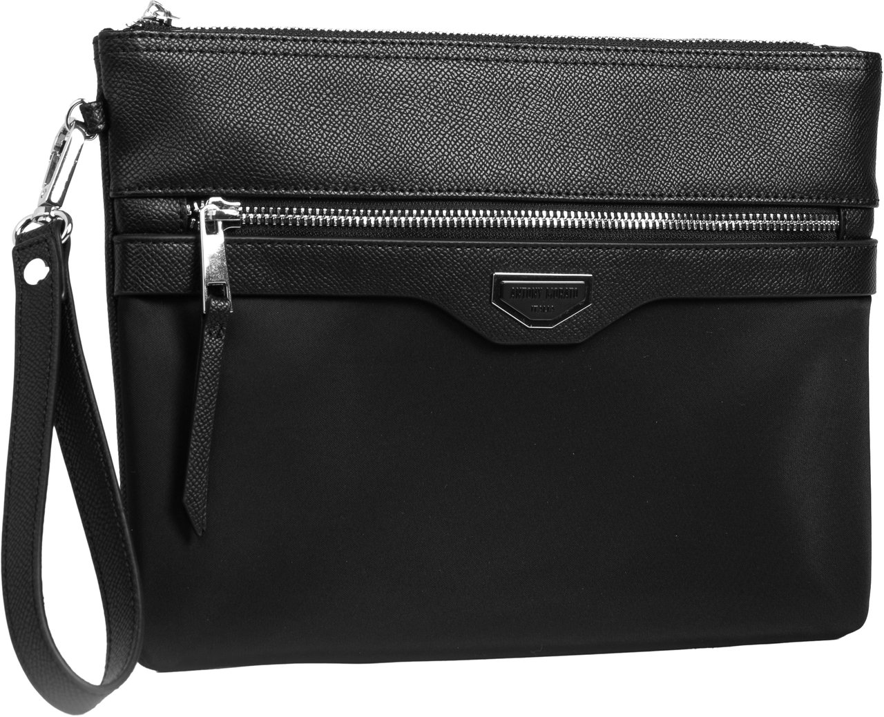 Antony Morato POUCH IN NYLON AND FAUX LEATHER.METAL ZIP POCKET.3D LOGO OK METAL PLATE.DETACHABLE HANDLE Zwart