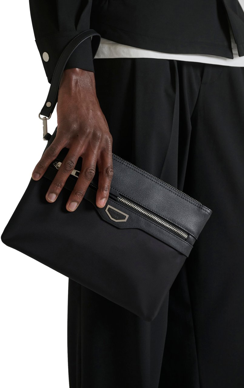 Antony Morato POUCH IN NYLON AND FAUX LEATHER.METAL ZIP POCKET.3D LOGO OK METAL PLATE.DETACHABLE HANDLE Zwart