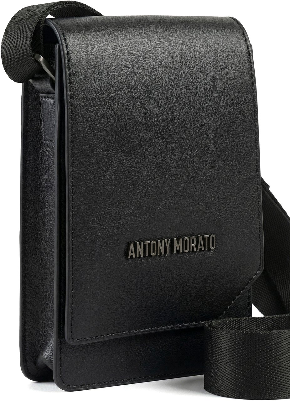 Antony Morato MINI MESSENGER IN FAUX LEATHER.LOGO RIVET.ADJUSTABLE STRAP Zwart