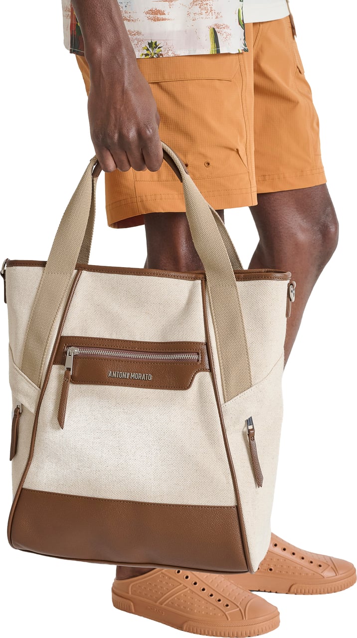 Antony Morato SHOPPER BAG IN CANVAS AND FAUX LEATHER.METAL ZIP POKETS.LOGO RIVET.DETACHABLE SHOULDER STRAP Divers