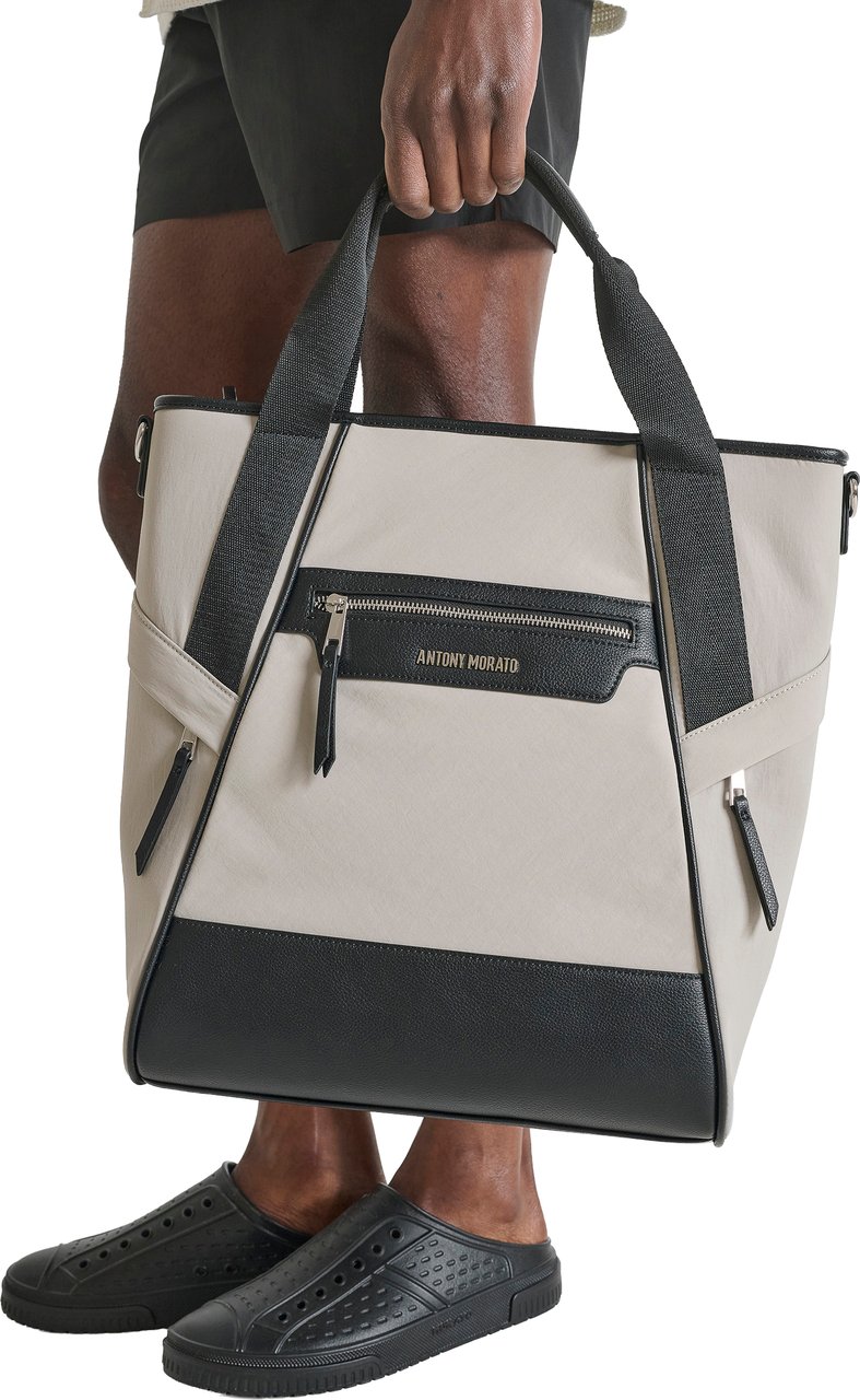 Antony Morato SHOPPER BAG IN NYLON AND FAUX LEATHER.METAL ZIP POKETS.LOGO RIVET.DETACHABLE SHOULDER STRAP Divers