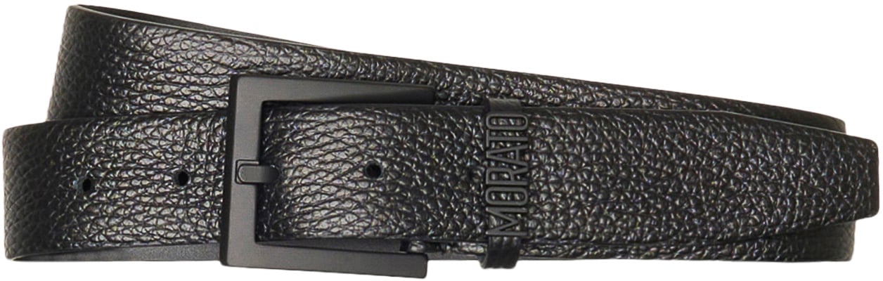Antony Morato BUCKLE BELT H.35MM IN TUMBLED LEATHER.3D LOGO METAL LOOP Zwart