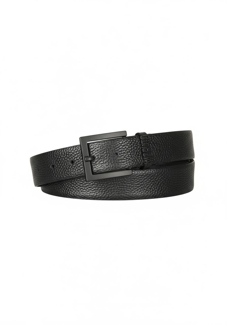 Antony Morato BUCKLE BELT H.35MM IN TUMBLED LEATHER.3D LOGO METAL LOOP Zwart