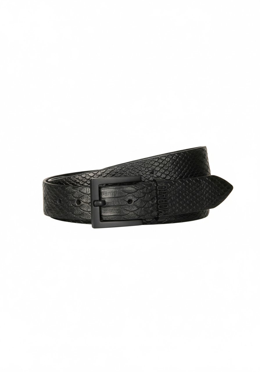 Antony Morato BUCKLE BELT H.35MM IN LEATHER REPTILE EFFECT.3D LOGO LOOP Zwart
