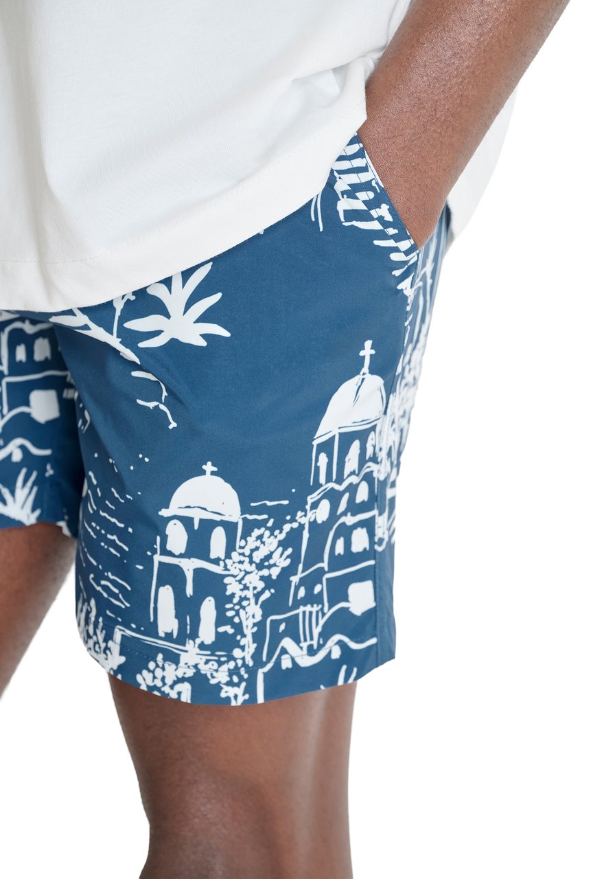 Antony Morato BEACHWEAR SHORTS REGULAR FIT WITH RUBBER PATCH IN PRINTED FABRIC Blauw